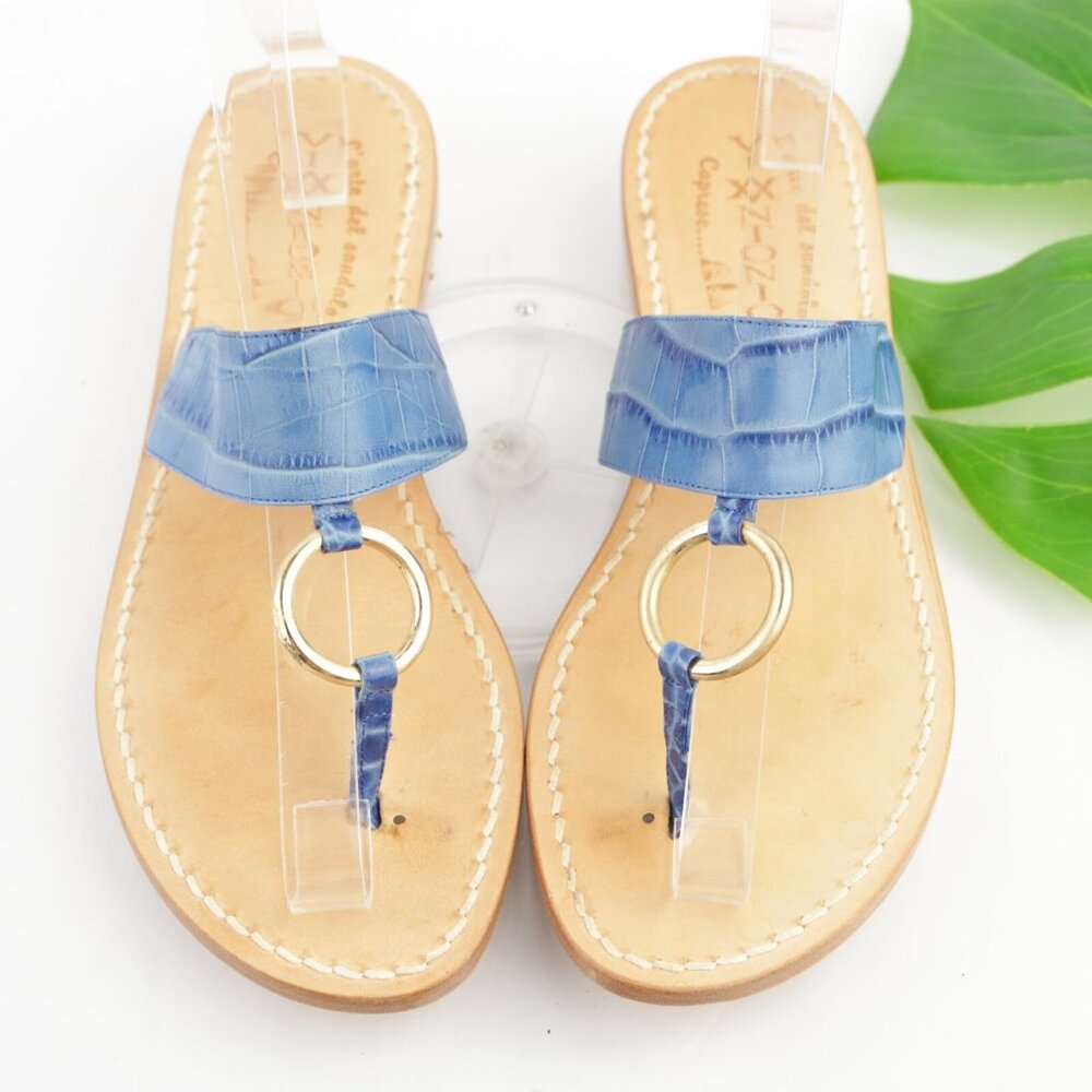 Viva Antonio Womens Sandals Size 39 8 Blue Croc Leather Thong Slide Flip Flop‎